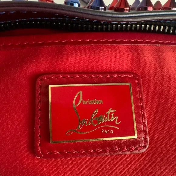 ✨CHRISTIAN LOUBOUTIN Loubiposh Patent Scarabe Spikes Chain Clutch Bag Rose Blue - Picture 10 of 16